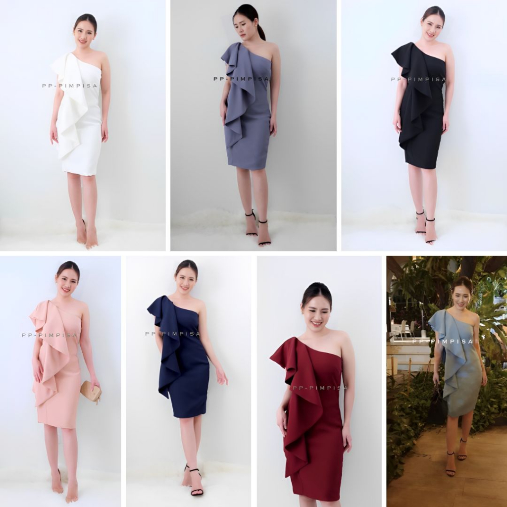 เดรสยาวปาดไหล นางแบบใส่สินค้าจริงค่ะ แพตเทินเป๊ะทรงสวยค่ะ ใส่ซับในทั้งตัว