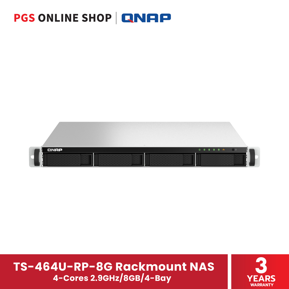 QNAP TS-464U-RP-8G Rackmount NAS 4-Cores 2.9GHz/8GB/4-Bay (อุปกรณ์จัดเก็บข้อมูลบนเครือข่าย)