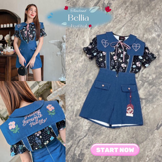 ♥️พร้อมส่ง  s m♥️ป้าย Bellita เซตเสื้อและเอี้ยมยีนส์ขาสั้น