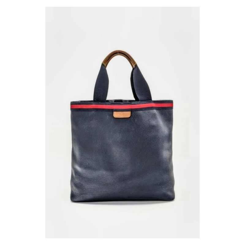 Sale 🍒กระเป๋าหนัง Gucci web leather tote bag (used มีตำหนินิดหน่อย)