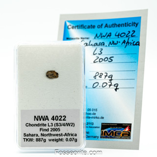 อุกกาบาต หิน  NWA 4022 Meteorite ชนิด Chondrite L3 ชิ้นเล็ก พร้อมใบรับรอง จาก Germany #1 หนัก 0.07 กรัม