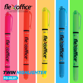 FlexOffice FO-HL01 ปากกาเน้นข้อความ 2หัว - เหลือง/ชมพู/ฟ้า/ส้ม/เขียว - แพ็ค5 ด้าม 5 สี - เครื่องเขียน