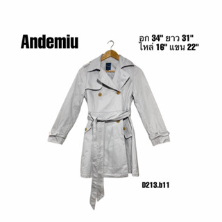 Andemui Trench Coat S เสื้อโค้ทเสื้อเทรนซ์โค้ท สีฟ้าอ่อน อก 34 ยาว 31 เชือกครบ D213.b11