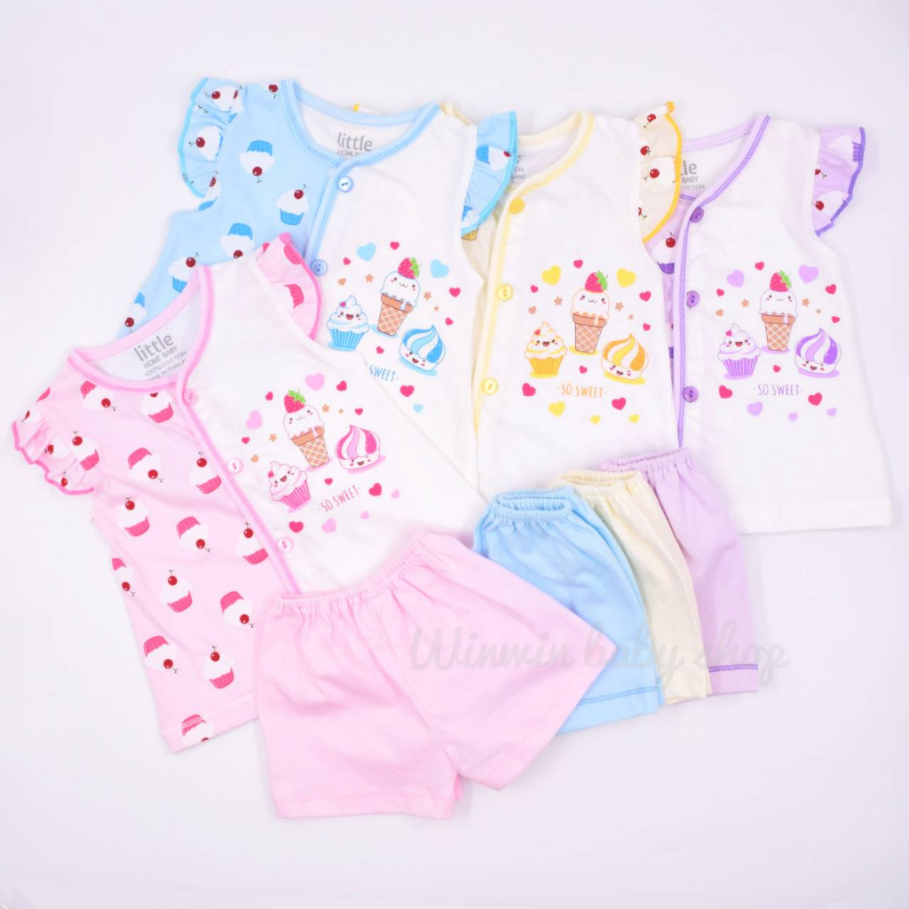 Little home ชุดเด็กแรกเกิด แขนสั้น กระดุมหน้า + กางเกงขาสั้น