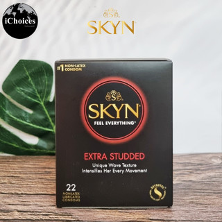 [SKYN] Feel Everything, Extra Studded 22 Non-Latex Lubricated Condoms Unique Wave Texture ถุงยางอนามัย ขนาด 53 mm คอนดอม