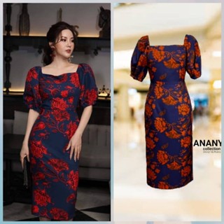 เดรสพิมพ์ลาย ผ้ามีน้ำหนัก สวยไฮโซ เรียบหรู Ananya