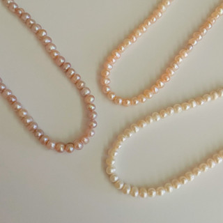 shellandgold - สร้อยคอมุกน้ำจืดแท้ทรงกลมแบบเรียบ ขนาด 5-6 มิล