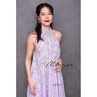 HaRMoNy HaLTeR DReSS•• แมกซี่เดรสแขนกุดพลีท ลายantiqueสีขาวครีมละมุน ทรงสวยมาก