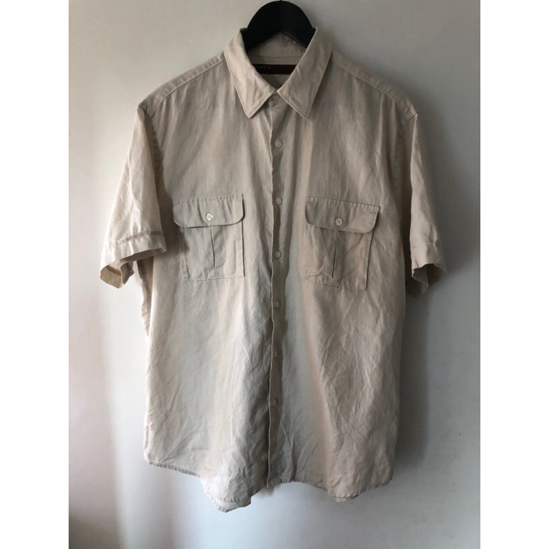 cotton linen shirt แบรนด์ perry ellis