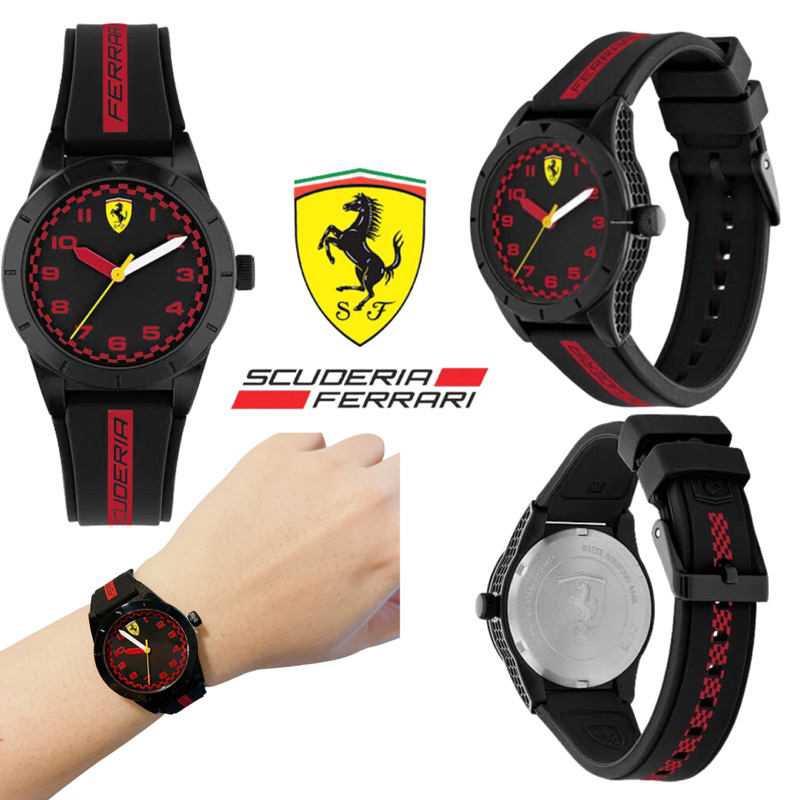 ✨พร้อมส่ง✨ นาฬิกา Ferrari สีดำ พร้อมป้าย/กล่อง ของแท้ 100% หน้าปัด 34mm ระบบถ่าน สินค้าใหม่พร้อมป้าย/กล่อง