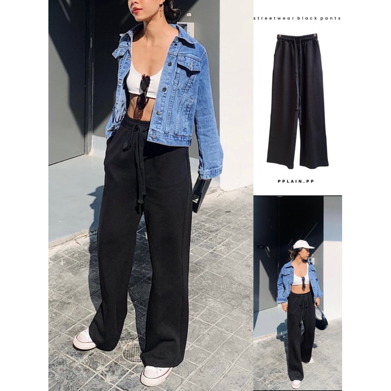 กางเกงขากระบอกเอวสม็อคมีเชือกเอว จากร้าน PPLAIN.PP รุ่นนี้เป็นขากระบอกใหญ jผ้ามีน้ำหนักเนื้อผ้านิ่ม 