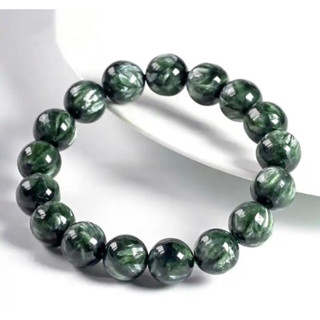 Natural Green Seraphinite Round 10 mm Beads Bracelet Women Men Gemstone Seraphinite Bracelet