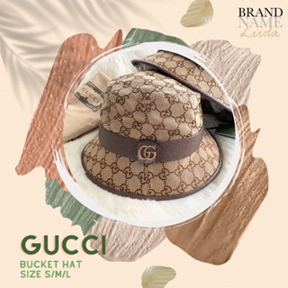 [เชคสต็อกกับร้านก่อนซื้อ]​ แท้​ 💯 New​ Gucci​ GG Bucket Hat Size S/M สี​ Brown​