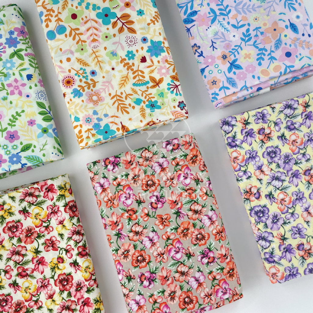 ผ้าคอตตอน ป๊อปปลิน ฟลอรัล Cotton Poplin Floral ผ้าคอตตอนพิมพ์ลาย เนื้อนิ่ม ใส่สบาย ขนาด 1 หลา
