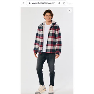 HOLLISTER RELAXED SHERPA-LINED HOODED FLANNEL SHIRT JACKET เสื้อแจ็คเก็ต แบบมีฮู้ด ผู้ชาย โฮลิสเตอร์