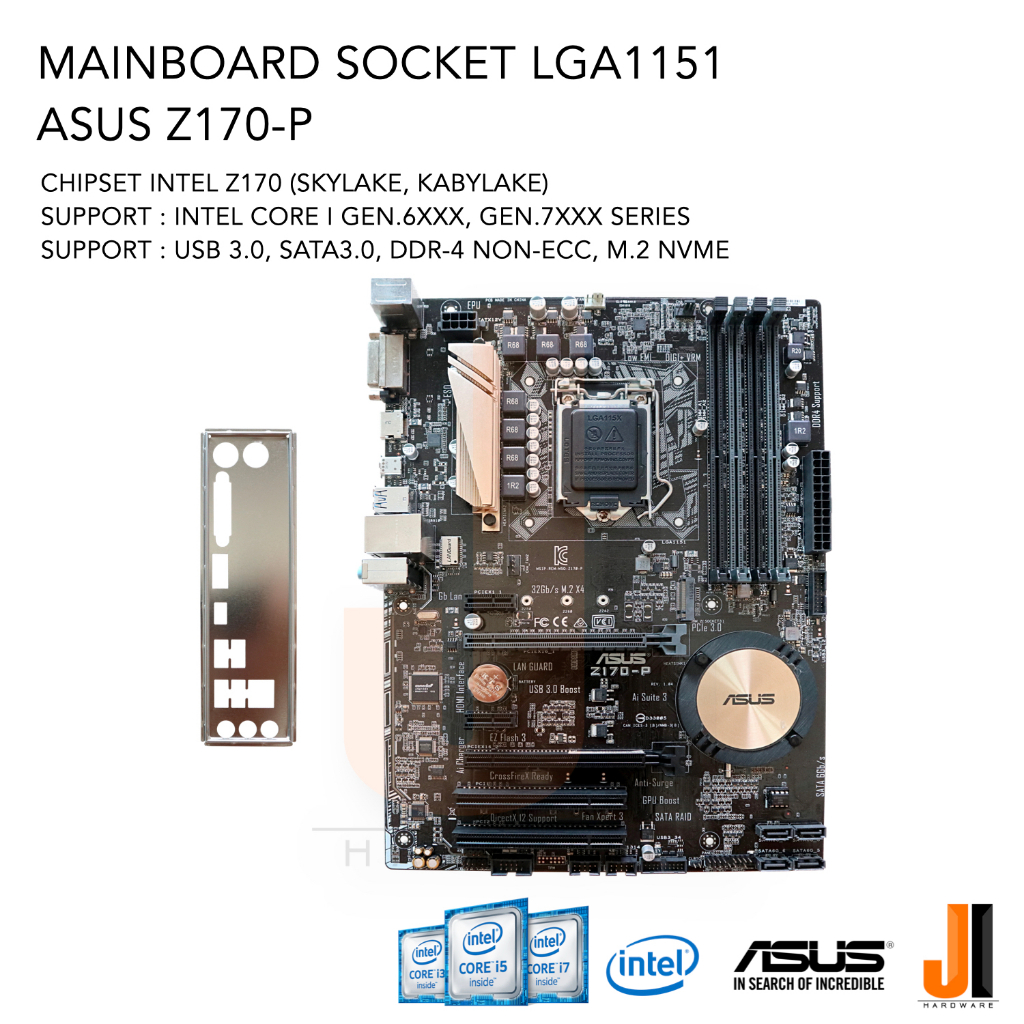 Mainboard ASUS Z170-P (LGA 1151) รองรับ CPU Gen.6XXX และ Gen.7XXX (มือสองสภาพดีมีการรับประกัน)