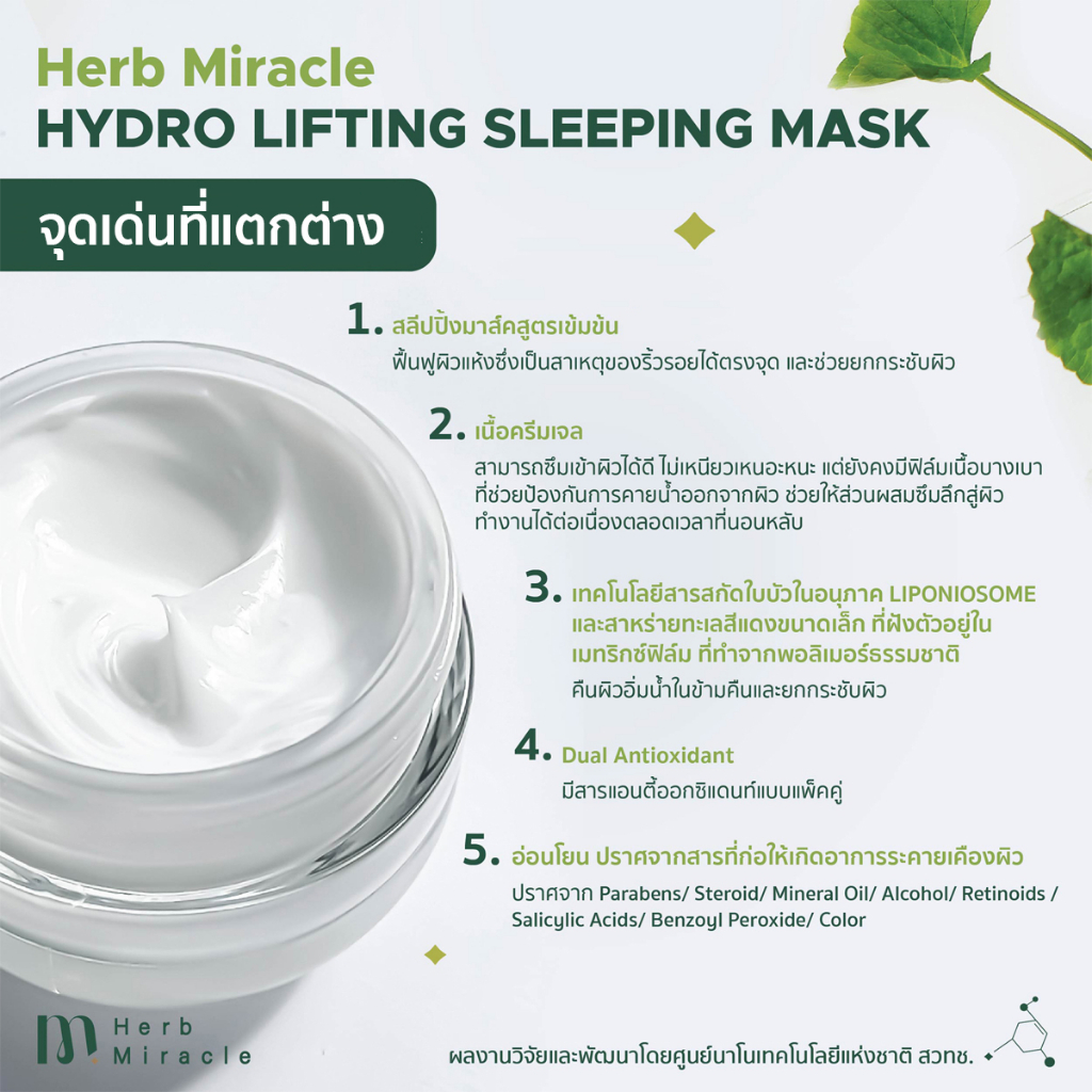 Herb Miracle Hydro Lifting Sleeping Mask 50mL|  สลีปปิ้งมาส์คสูตรเข้มข้น ฟื้นบำรุงผิวขณะนอนหลับ - รูปที่ 7