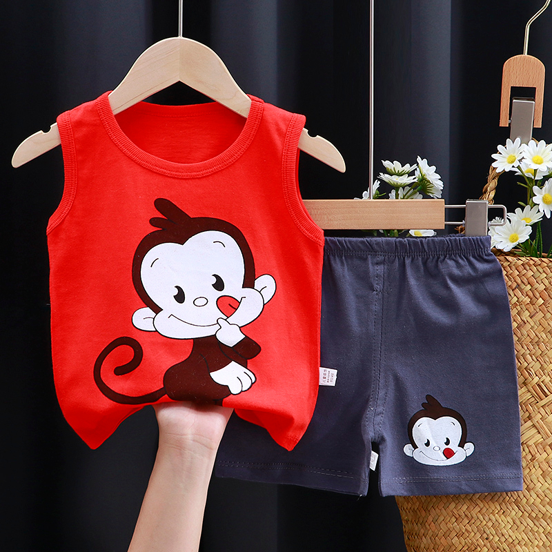 ชุดเสื้อกล้ามเด็ก ระบายอากาศดีใส่สบาย เสื้อยืดกล้าม + กางเกงขาสั้น  ชุดเด็ก เสื้อผ้าเด็ก - รูปที่ 4