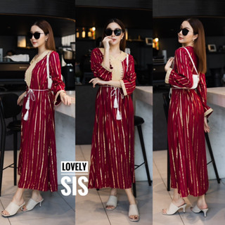 🌈🌿🌸🌼🌺💙🧡❤️ Stripe Lace V Collar Long Sleeve Maxi Dress