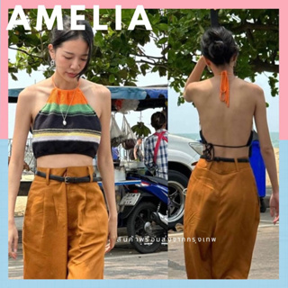 🌊ร้านไทย สินค้าพร้อมส่งจ้า🌊 Amelia เสื้อไหมพรมผูกคอโชว์หลังแซ่บๆ เสื้อครอปไหมพรม เสื้อสไตล์y2k