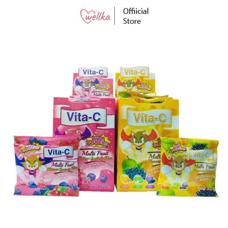Vita-C Multi Fruit Gummy ไวต้า-ซี กัมมี่ เยลลี่ วิตามินซี ขนาด 20 กรัม จำนวน [24 ซอง/1 กล่อง]