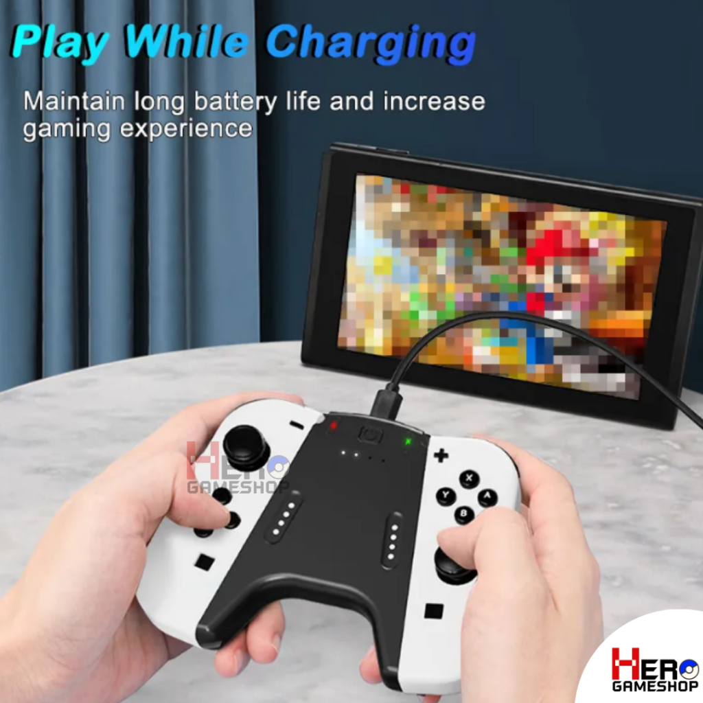 Battery Grip Joy Con Nintendo Switch OLED 🇹🇭พร้อมส่งในไทย🇹🇭 กล่องแดงแบตกริบ มีแบตในตัวขนาด 2000mAh Joy Con Charging Grip