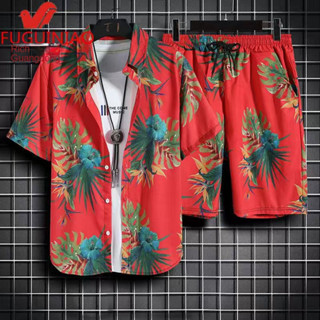 ♟✑Fortune BIRD Hawaiian Beach Suit Men s Large Size Loose Flower Shirt Quick-drying Casual Sports Beach Pants Tide Hands