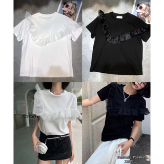 🇰🇷New🇰🇷  Korea ruffle tshirt  เสื้อยืดเกาหลีรุ่นใหม่ แต่งระบาย เก๋ๆเลยค่า ใส่สวยดูมีอะไร