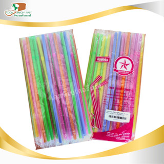 หลอดงอ คละสี ห่อฟิล์ม ตราเรนโบว์สตาร์  ขนาด 6 มม. x 21 ซม.  บรรจุ 100 เส้น