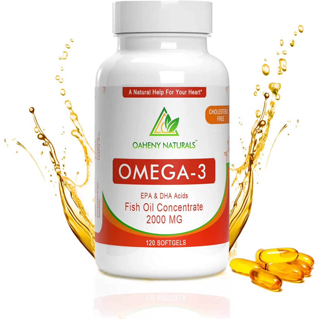 Oaheny Naturals Fish Oil Omega 3, 2000 mg - Supports Heart, Brain, Joint, Eye &amp; Skin Health with EPA &amp; DHA Fatty Acids -