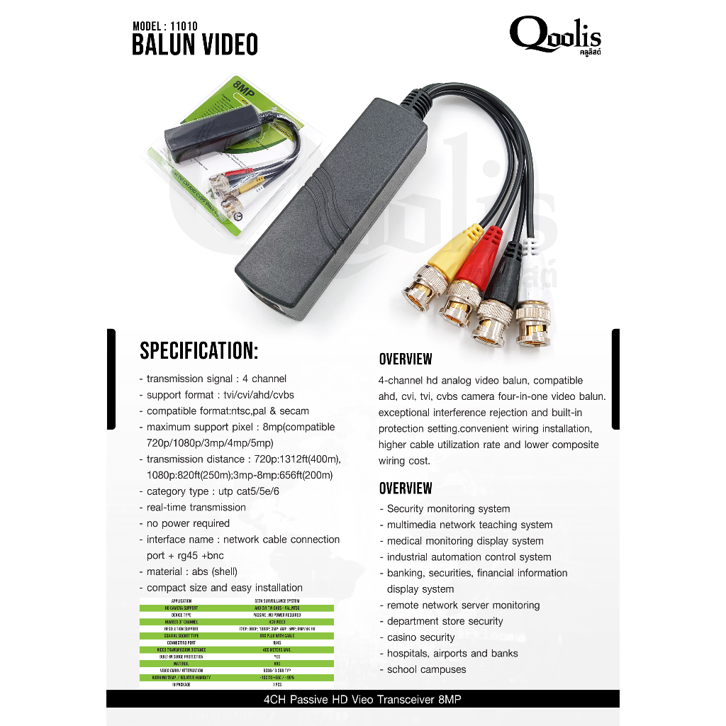 OUTLET : บาลัน 4CH Passive HD Vieo Transceiver 8MP
