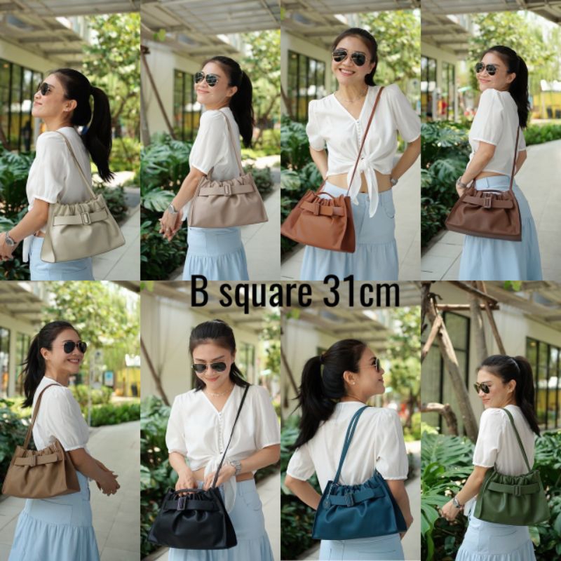 กระเป๋าหนังแท้ B Square bag Best seller ใบใหญ่ สะพายข้าง คล้องไหล่ หนังวัวแท้ สวยสุดชิค มาแรง สีพร้อมส่งทักได้ค่ะ
