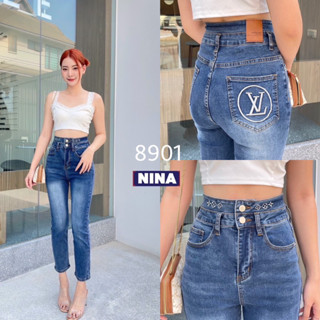 👖NN-ST🌟#8901 งานกางเกงยีนส์เอวสูงปรี๊ดสวยสับ แบบตะโกน งานปัก ดีเทลแน่นๆ ปักหน้าหลังโลโก้ตะโกนเว่อร์ ปลายขาเย็บเก็บ