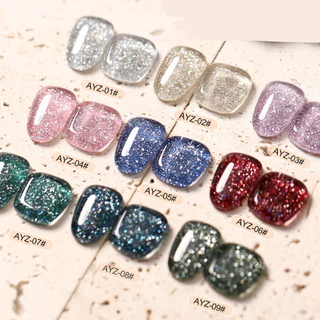 สีกลิตเตอร์ กากเพชร เม็ดสีแน่นๆ สวยงาม แบรนด์ AS 15ml. AYZ Set สีเจล สีทาเล็บ