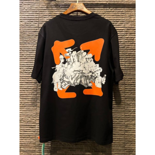 OFF-WHITE GRAFFITI ARROW PRINTED COTTON T-SHIRT เสื้อยืดคอกลมแขนสั้น แบรนด์ออฟไวท์ กราฟฟิตี้ ลูกศรสีส้ม