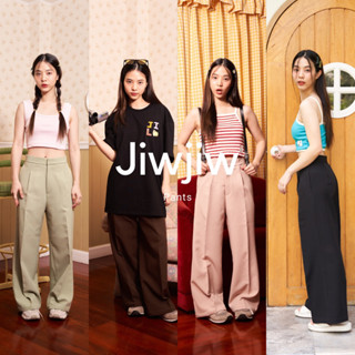 JiwJiw Pants กางเกงขายาวเอวสูง ทรงกระบอกใหญ่