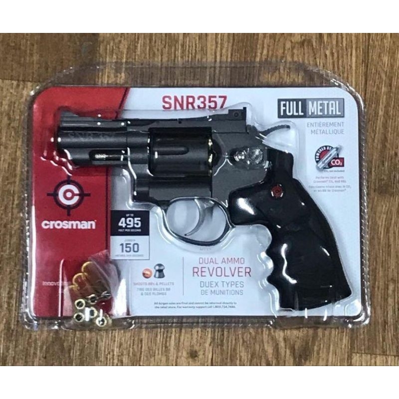 Crosman Snub nose Co2 Dual Ammo (177 Pellet and BB) SNR357 revolver with 12 Cases, AG5357.