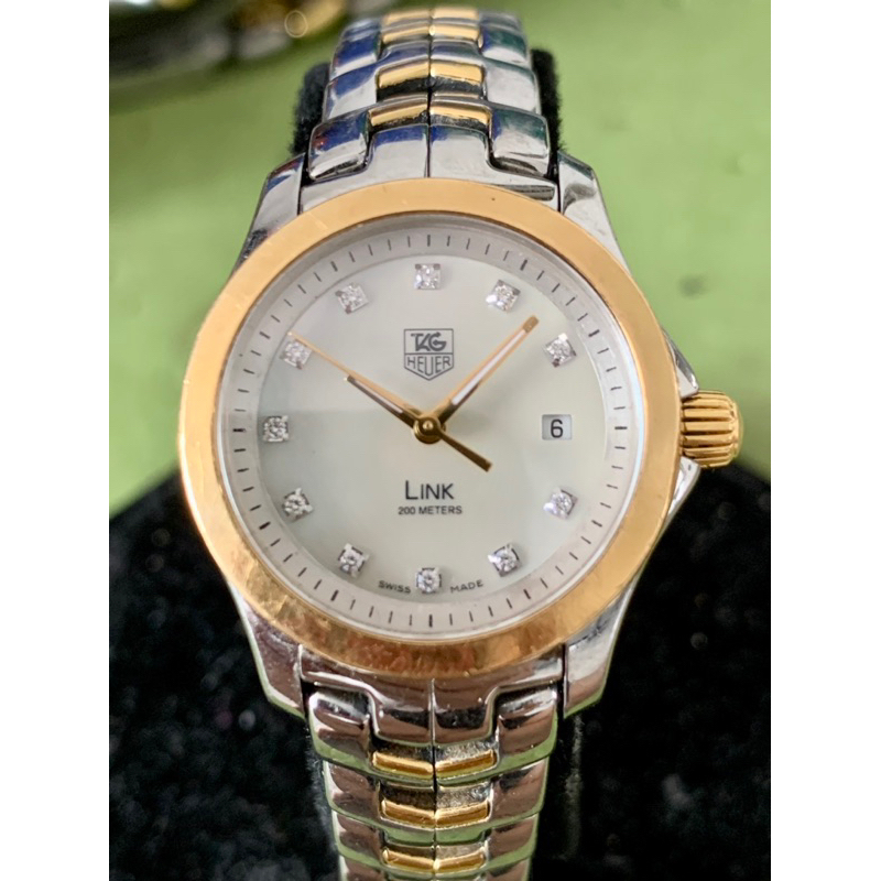 TAG Heuer Link Two-Tone 18k Gold &amp; Steel MOP Diamond Women's 27mm Watch WJF1353