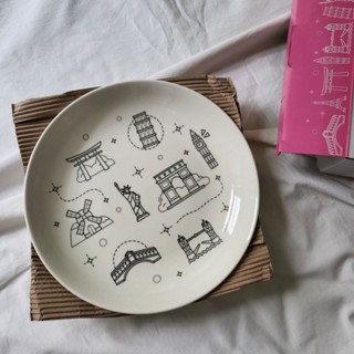 SINO cooking club ceramic plate จานข้าว จานกระเบื้อง ลายสถานที่ท่องเที่ยว สุดหรู 3 ใบ จานเซ็ต แต่งบ้าน