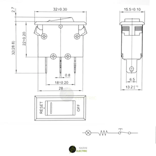 โอเวอร์โหลดสวิทช์ 10A 15A 250V สวิทช์รีเซ็ต (Overload Switch) Reset Switch