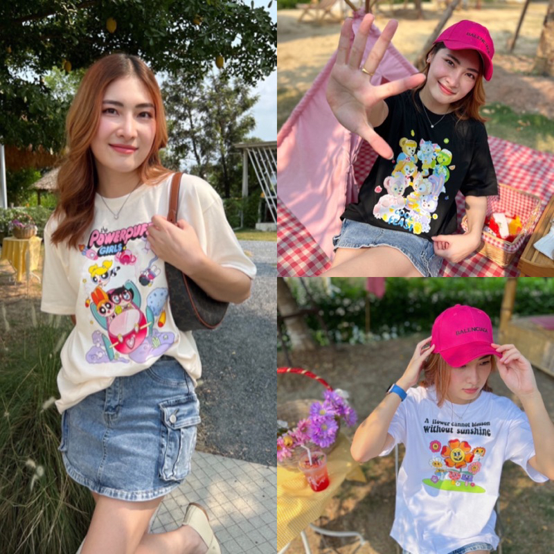 •◡• QOTTON LAND •◡• เสื้อยืด Oversize สกรีนลายการ์ตูน หยุดน่ารักไม่ได้แล้วววว~