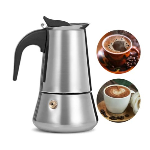 4 Cup 200 ml กาต้มกาแฟสดเกรดสแตนเลส เครื่องชงกาแฟสด แบบปิคนิคพกพา ใช้ทำกาแฟสดทานได้ทุกที ขนาด  (Grade : Stainless )