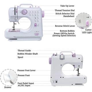 จักรเย็บผ้าไฟฟ้า 12ตะเข็บ ระบบด้ายคู่ Sewing machine จักรเย็บผ้ามินิ เครื่องจักรเย็บผ้า