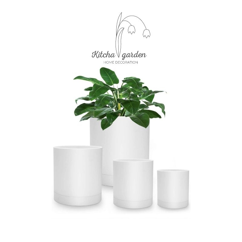 กระถางต้นไม้เคลือบด้านพร้อมถาดรอง Modern Flower Pot Plastic Planter with tray กระถางพลาสติก
