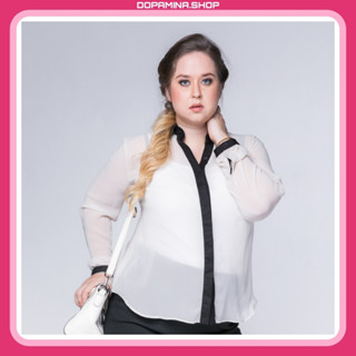 DOPAMINA เสื้อผ้าสาวอวบ เสื้อเชิ้ตชีฟอง สีครีม [2XL-4XL] รอบอก 42 - 46 นิ้ว [DPM-008 Airy Shirt]