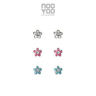 NooYoo ต่างหูสำหรับผิวแพ้ง่าย SET ENAMEL FLOWER Surgical Steel