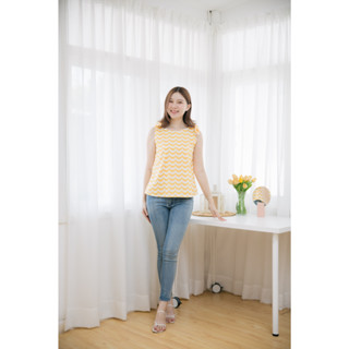 Mommade-เสื้อให้นม ชุดให้นม Yellow Wave Ribbon Top