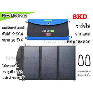 Solar cell แผงโซลาร์เซลล์ 28w ชาร์จโทรศัพท์มือถือ แท็บเล็ต Iphone Ipad 5 โวลต์ 2 ช่องชาร์จ usb