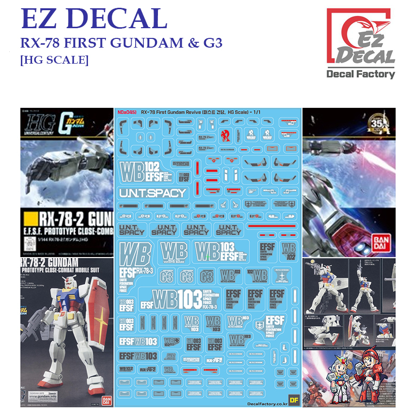 ดีคอลน้ำ [EZ DECAL] F16 HG 1/144 RX-78 FIRST GUNDAM & G3 WATER DECAL PRE-CUT [FREE SCALE] F16