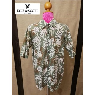 LYLE &amp; SCOTT Scotland  Brand_2nd hand เสื้อเชิ้ตแขนสั้นลายใบไม้ 💯% COTTON/ Size 100/แท้มือสองกระสอบนำเข้า​